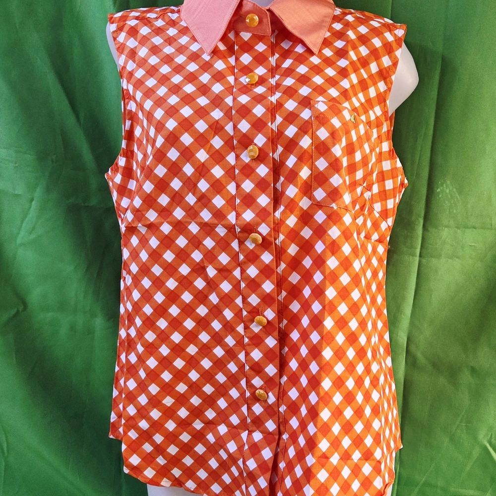 kate spade Orange and White Checkered Sleeveless Shirt Brand New No Tags Size 6